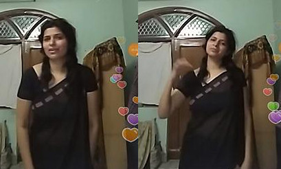 Desi aunty dance in Black Transparent Saree